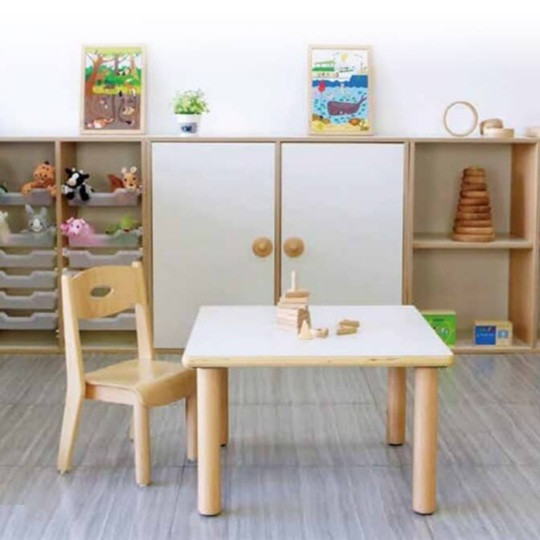 Adjustable Height Kid Wooden White Top Table