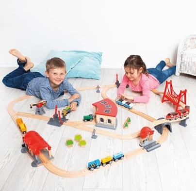 large wooden kindergarten railway set