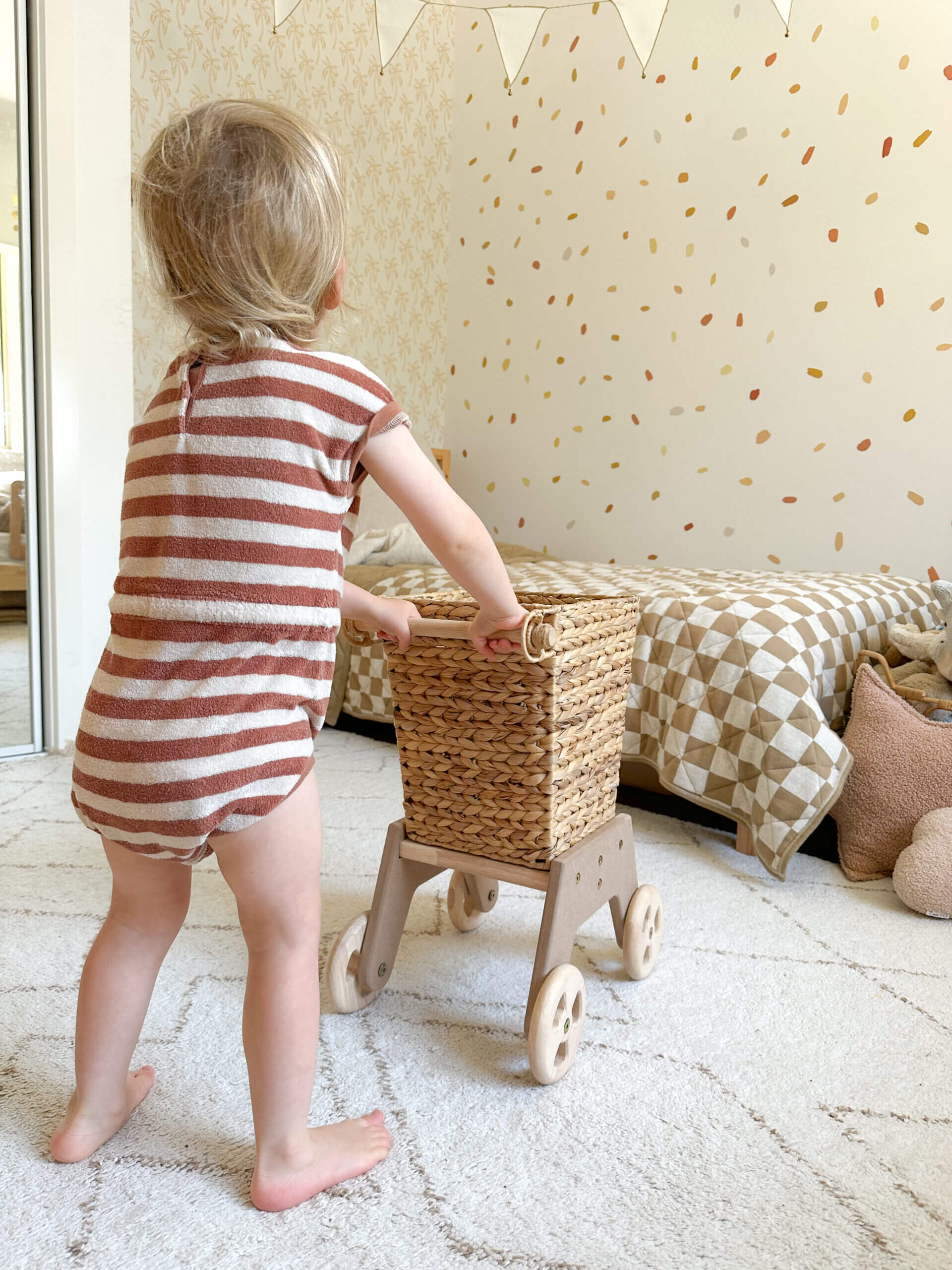 qtoys wicker shopping trolley from behind