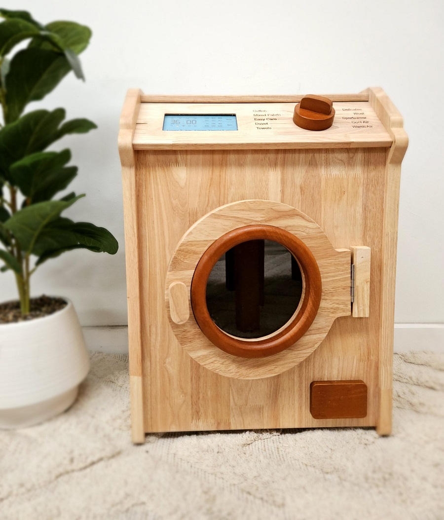 qtoys natural wooden washing machine toy