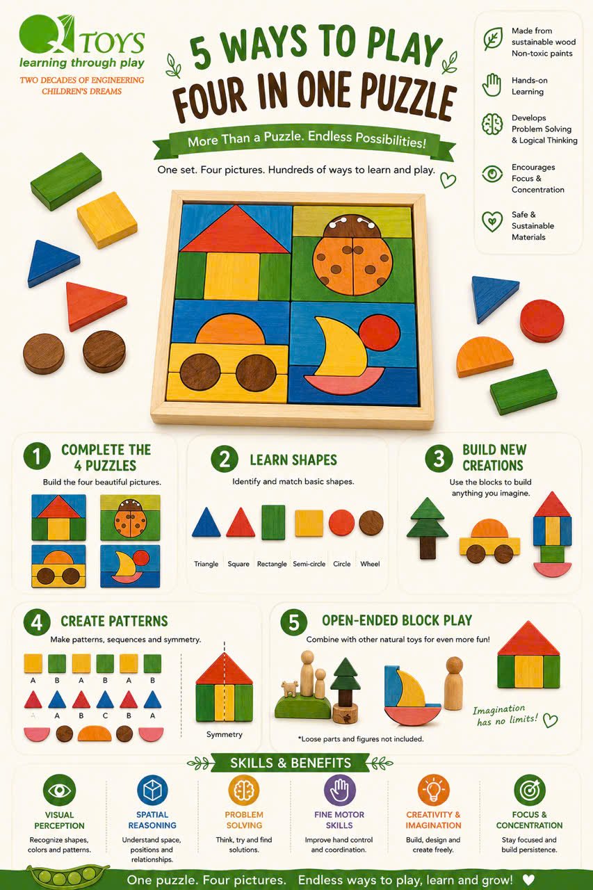 Qtoys 4 in 1 Wooden Block Puzzle - image 2