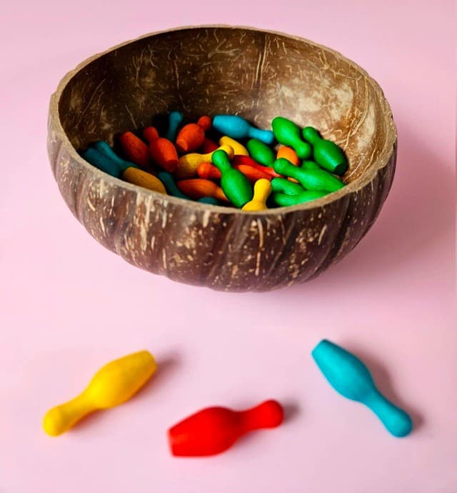 mini wooden colourful bowling balls sorting toys
