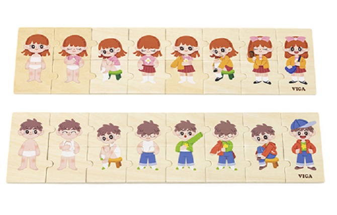 VIGA Getting Dressed Sequence Puzzle Set Kids Educational Wooden Toy