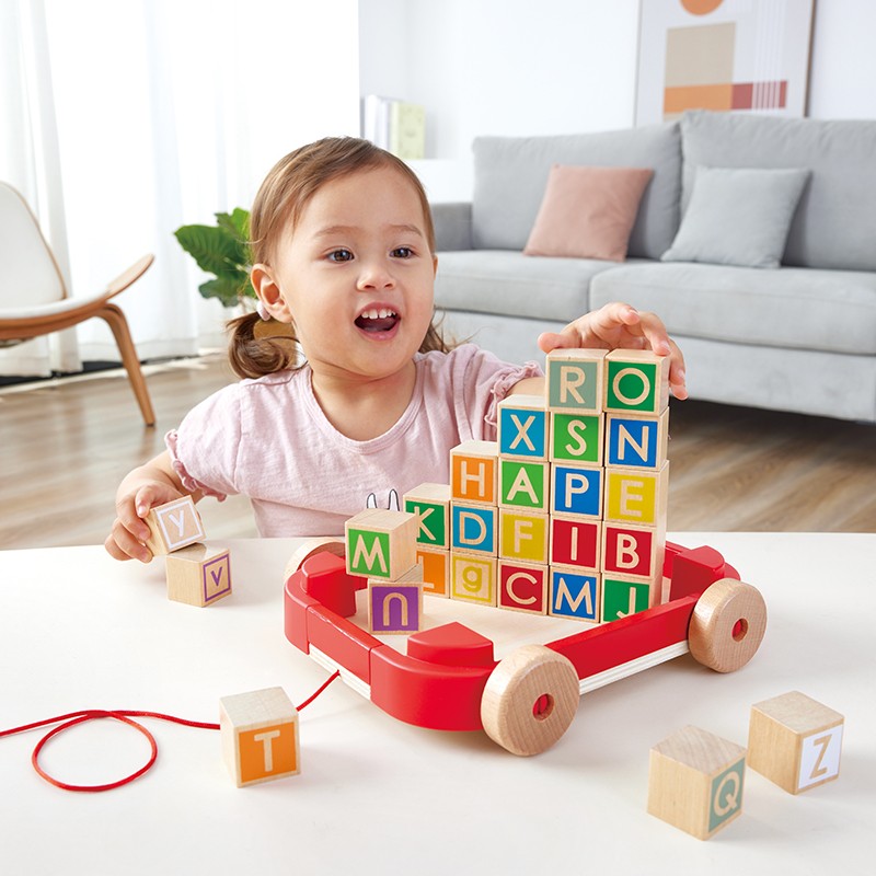 Hape Pull Along Cart with Blocks 1 Hape Pull Along Cart with Blocks 1