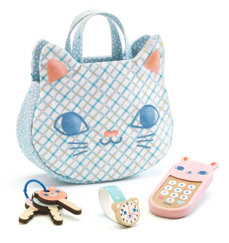 Djeco 7 piece Baby Cat Handbag with Phone, Keys and Accessories Djeco 7 piece Baby Cat Handbag with Phone, Keys and Accessories