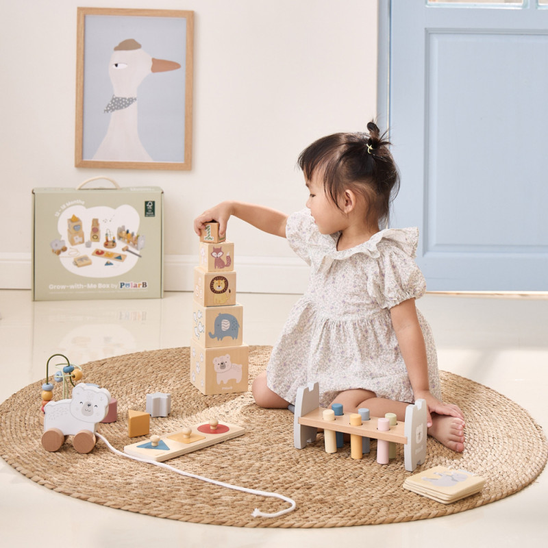 Viga Grow with Me Educational Toy Box - Motion Masters 12-18 Months girl playing Viga Grow with Me Educational Toy Box - Motion Masters 12-18 Months girl playing