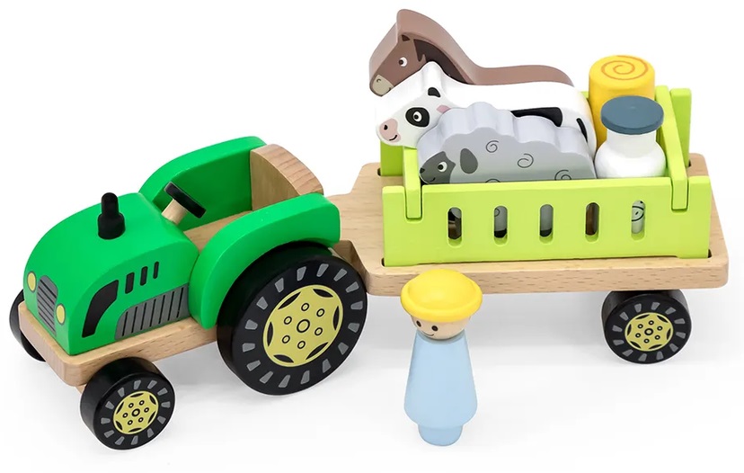 viga wooden farm tractor complete toy set