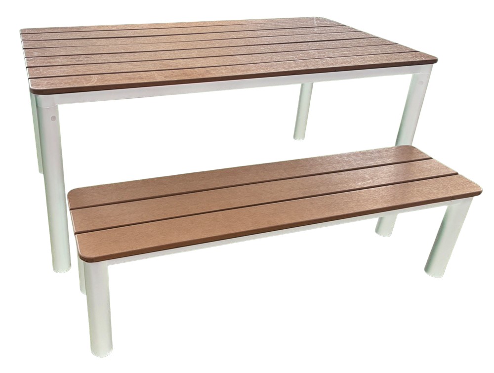 Outdoor Children's Table and Bench - Tan & White