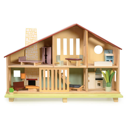 Cedar Chalet Dollhouse with Doll Furniture