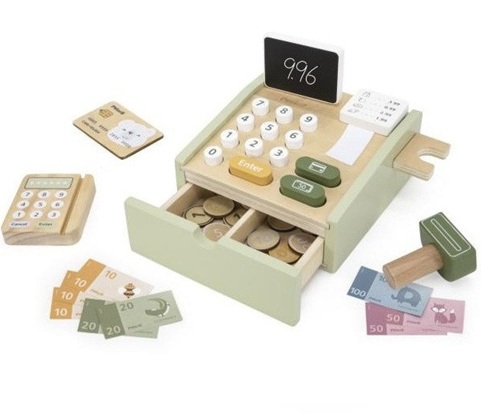polarb scandi style wooden pretend play cash register