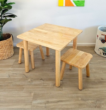 wooden kids natural table and stool set