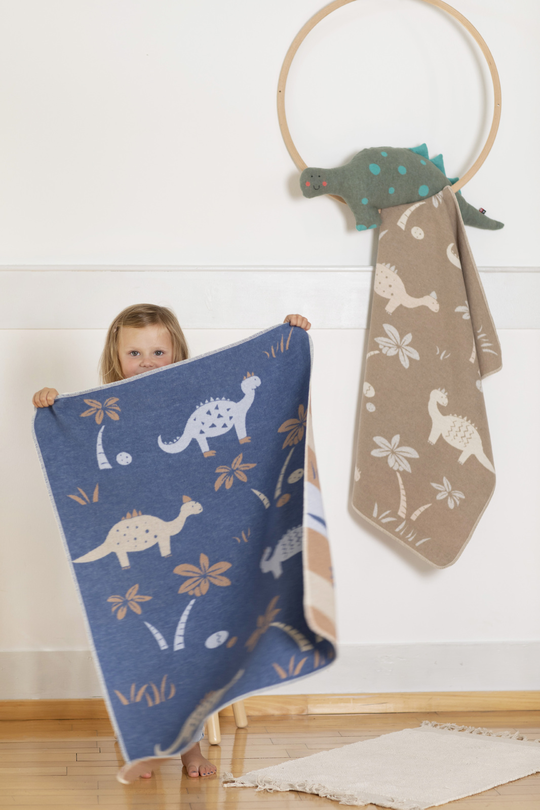 David Fussenegger Velvet Blue Dino Juwel Bassinet Blanket 1