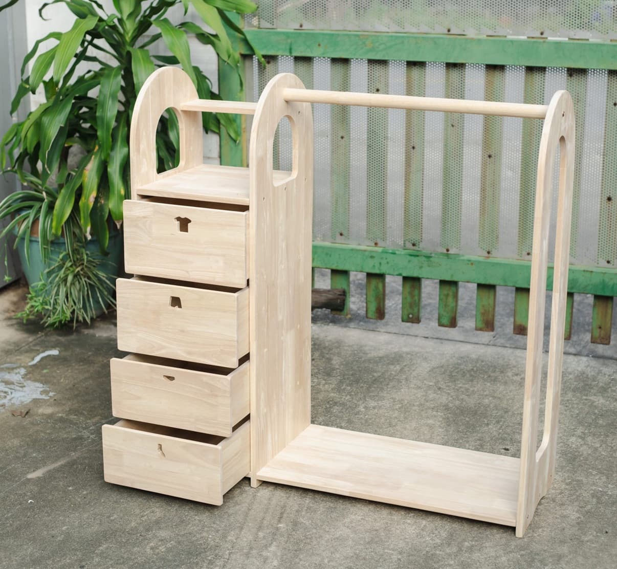 wooden montessori wardrobe with drawers