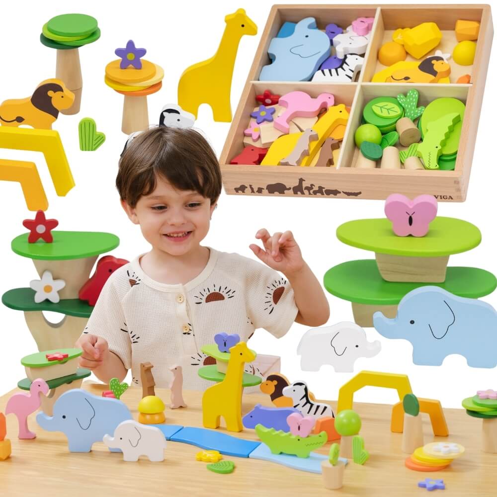 Wooden Animals & Nature Accessories Tray Set Loose Parts 