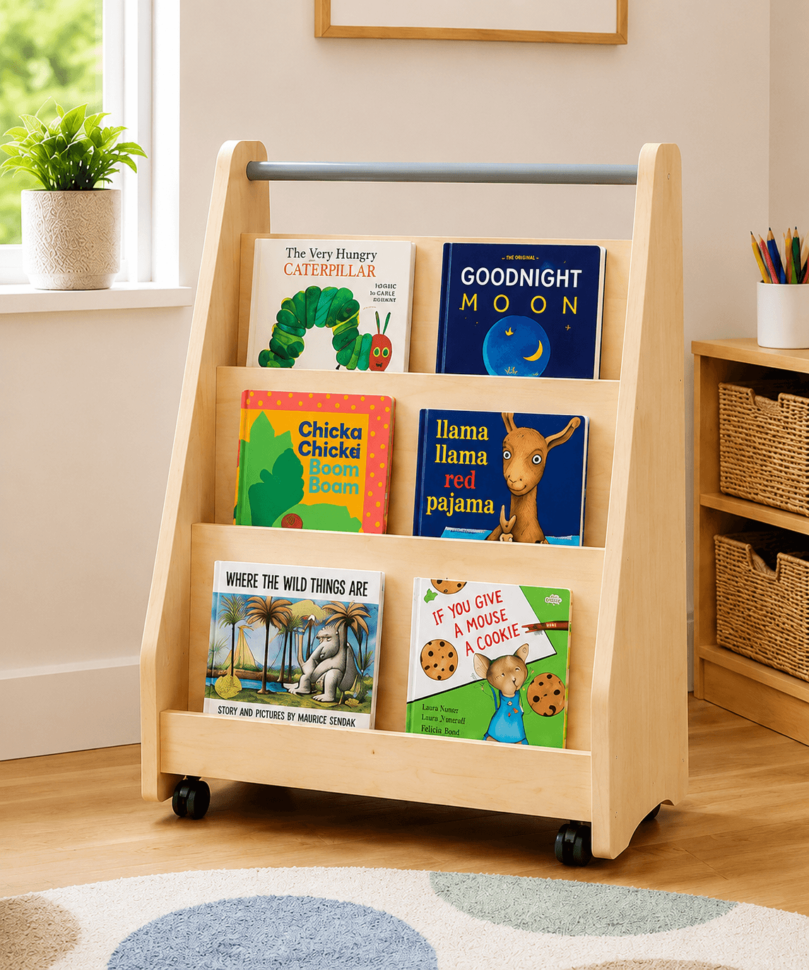 Harmony Mobile Double Sided Kids Book Shelf & Display Unit front