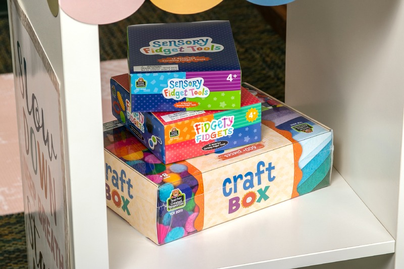 Quiet Corner materials - fidget toys and craft box
