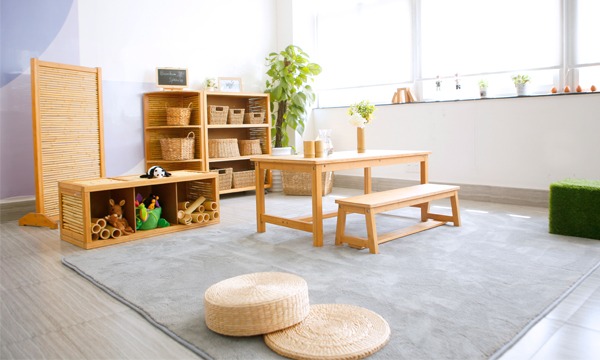 Seagrass floor cushion in quiet corner