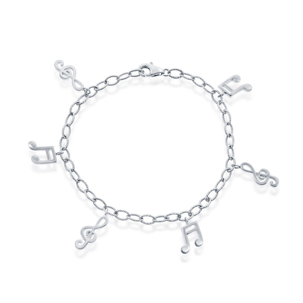 Sterling Silver 925 Musical Notes Charm Bracelet - The Royal