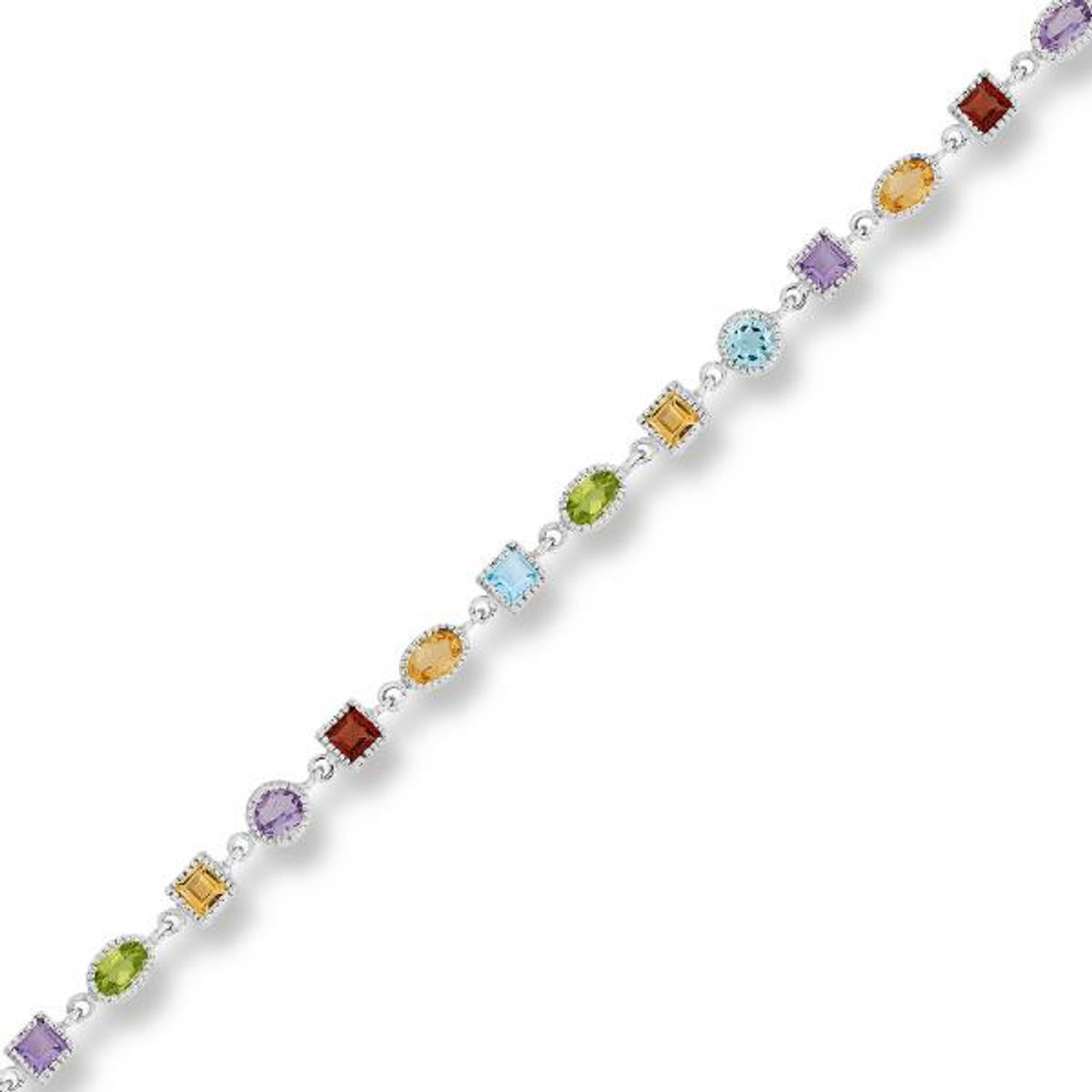 Sterling Silver 925 Multi Colored and Multi Shaped Gemstone Bracelet - The  Royal Gift