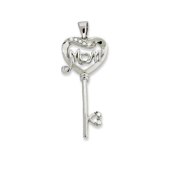 Sterling Silver 925 MOM CZ Heart Key 