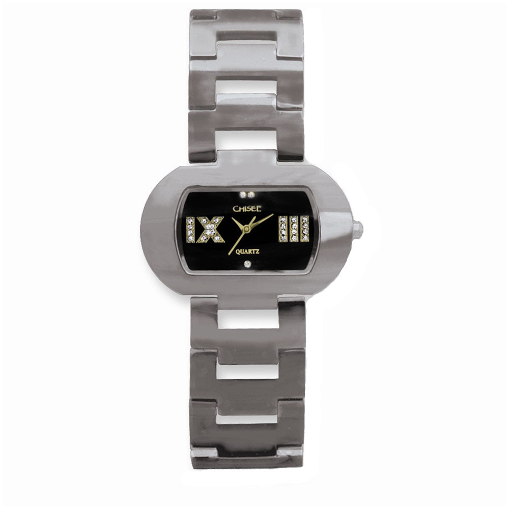 Chisel Black Oval Dial Cz Swiss Quartz Tungsten Womens Watch Tpw43 The Royal Gift Inc