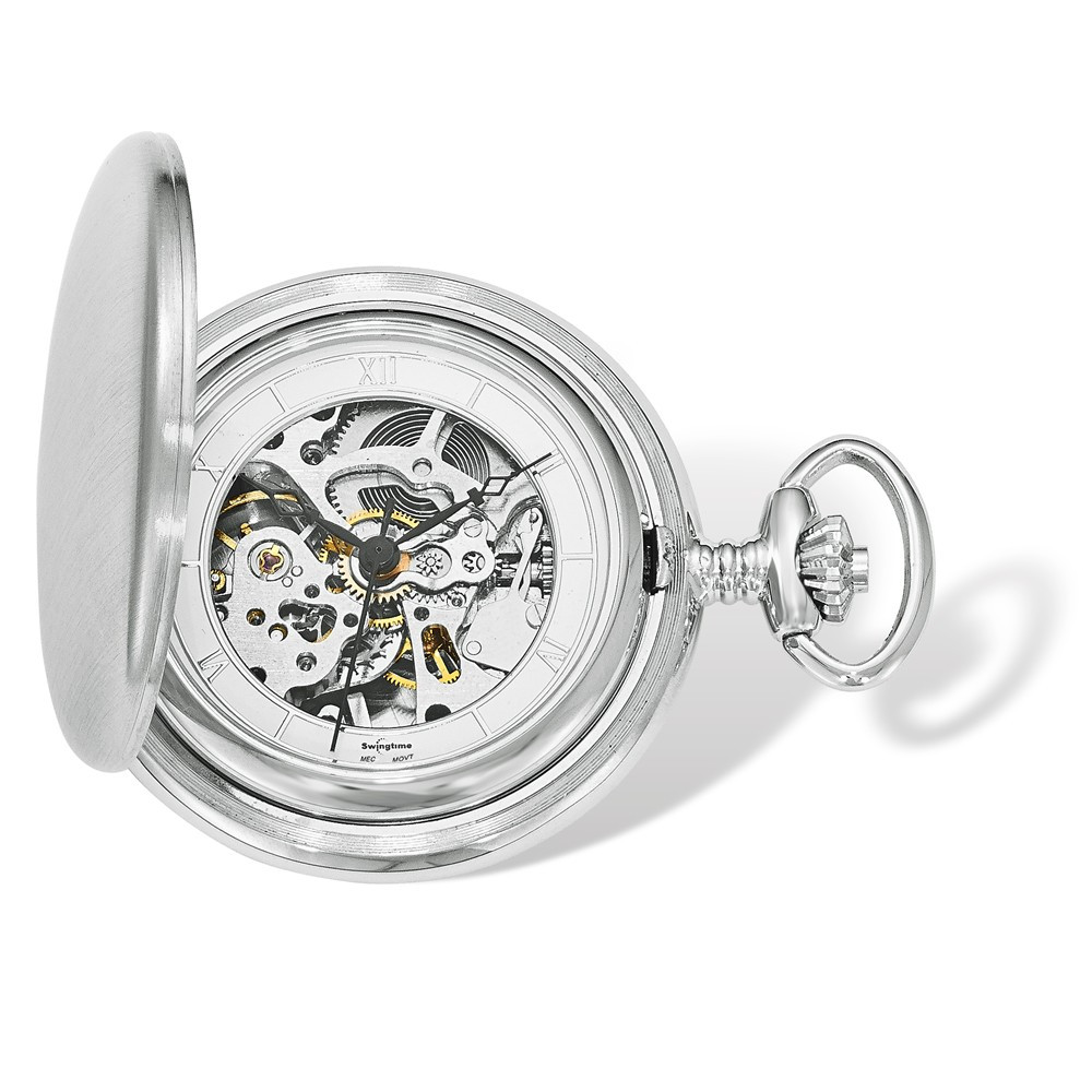Swingtime Engravable Chrome Brass Wind Up Mechanical Mens Pocket Watch