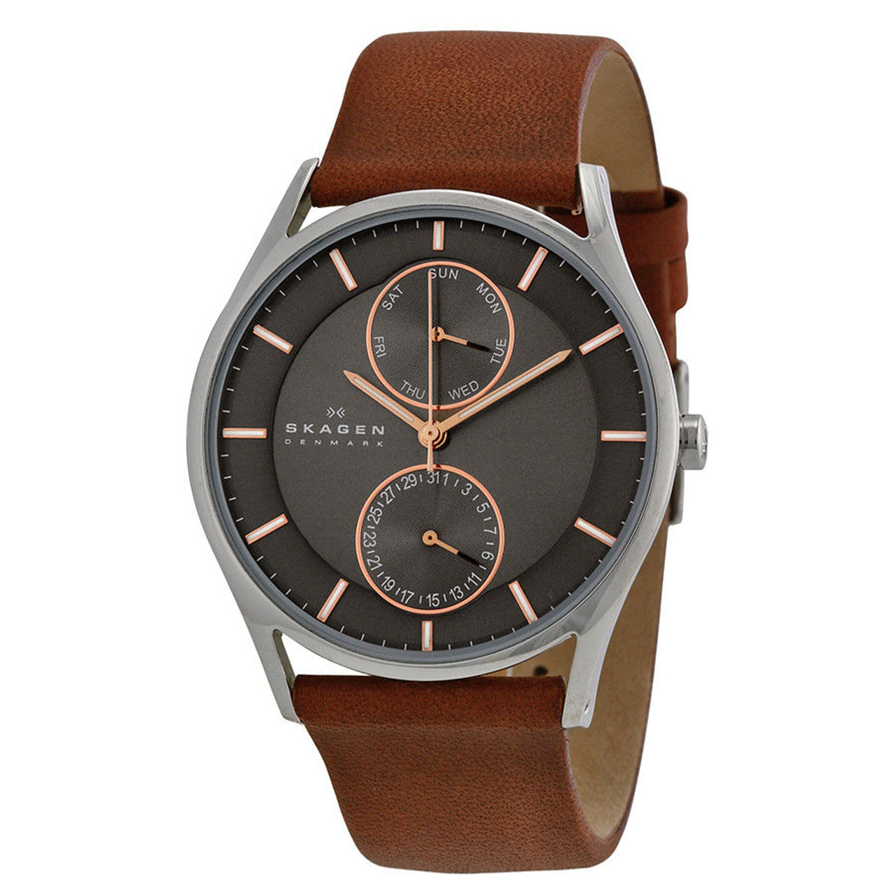 Skagen SKW6086 Holst Multifunction Dial Brown Leather Mens Watch - The Royal Gift Inc.