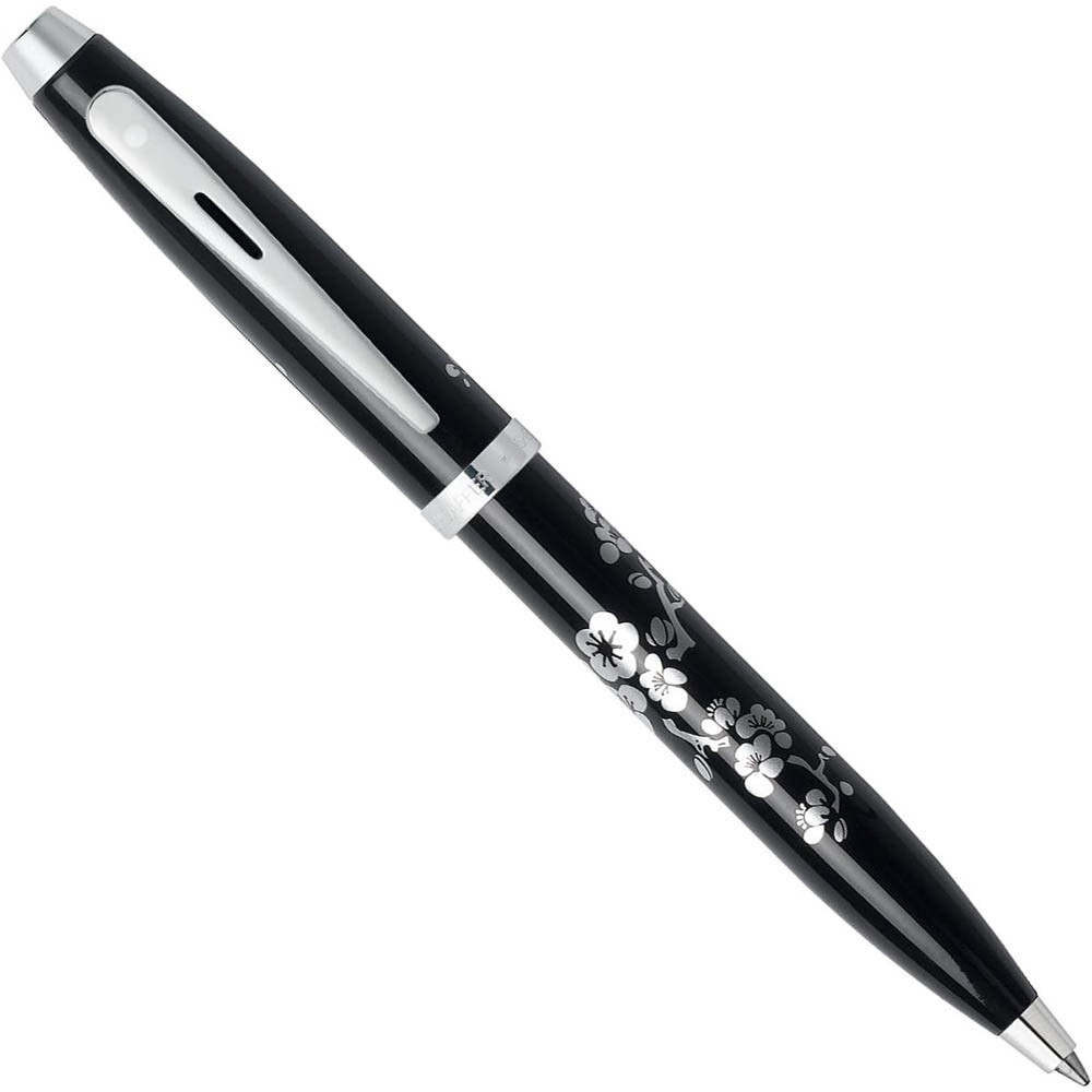 Sheaffer 100 Black Lacquer Silk Screened Flower Design Ballpoint - Main Image