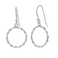 Sterling Silver 925 Small Twist Design Circle Hook Earrings