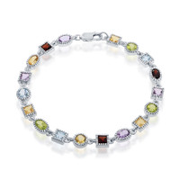 Sterling Silver 925 Multi Colored and Multi Shaped Gemstone Bracelet