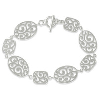Sterling Silver 925 Oval and Rectangle Filigree Toggle Bracelet