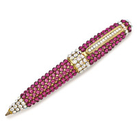 Fuchsia Pink / Silver Swarovski Crystal Retractable Gold-tone Ballpoint Pen