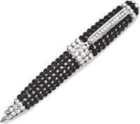 Black and Silver Swarovski Crystal Retractable Black Ink Ballpoint Pen with Pen Pouch
