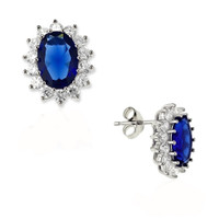 Sterling Silver 925 Oval Blue and White CZ Earrings