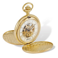 Swingtime Engravable Goldtone Brass Double Cover Mechanical Pocket Watch