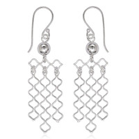 Sterling Silver 925 Curved Bars Dangle Hook Earrings