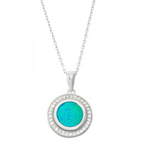 Sterling Silver 925 Created Opal Micro Pave CZ Pendant