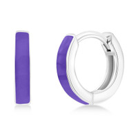 Sterling Silver Rhodium Plated 11mm Purple Enamel Huggies / Hoop Earrings