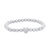 Sterling Silver CZ Heart Beaded Bracelet