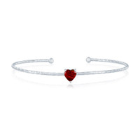 Sterling Silver January Birthstone Garnet CZ Heart Bangle Bracelet