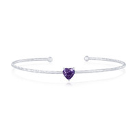 Sterling Silver February Birthstone Amethyst CZ Heart Bangle Bracelet