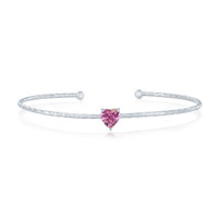 Sterling Silver October Birthstone Pink CZ Heart Bangle Bracelet