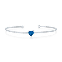Sterling Silver December Birthstone Blue Topaz CZ Heart Bangle Bracelet