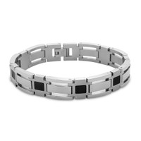 Stainless Steel Link and Black Squares Mens Bracelet