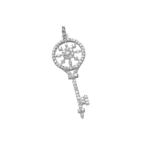 Sterling Silver 925 Vintage Designed CZ Key Pendant