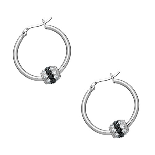 Sterling Silver 925 Black and White CZ Ball Hoop Earrings