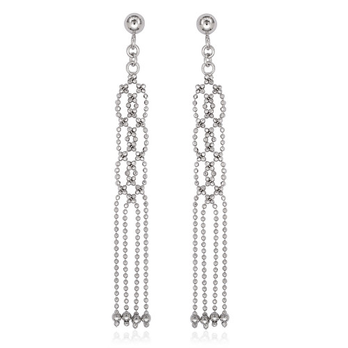 Sterling Silver 925 Long Diamond Cut Beaded Dangle Earrings