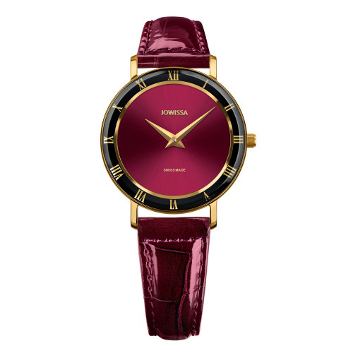 Jowissa ROMA Swiss Made Crystal Burgundy Leather Womens Watch J2.272.M