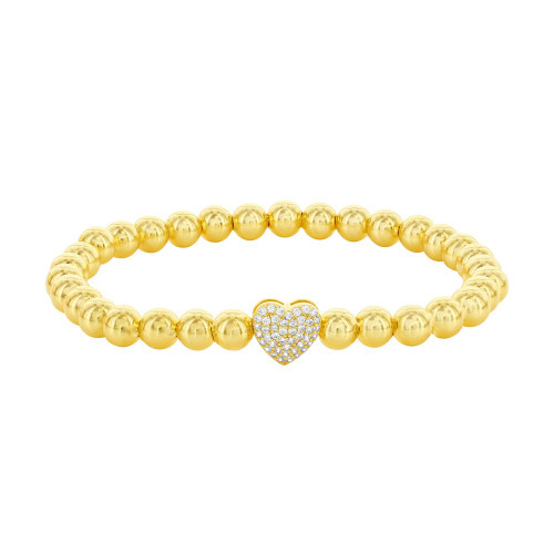 Sterling Silver Gold Plated CZ Heart Beaded Bracelet