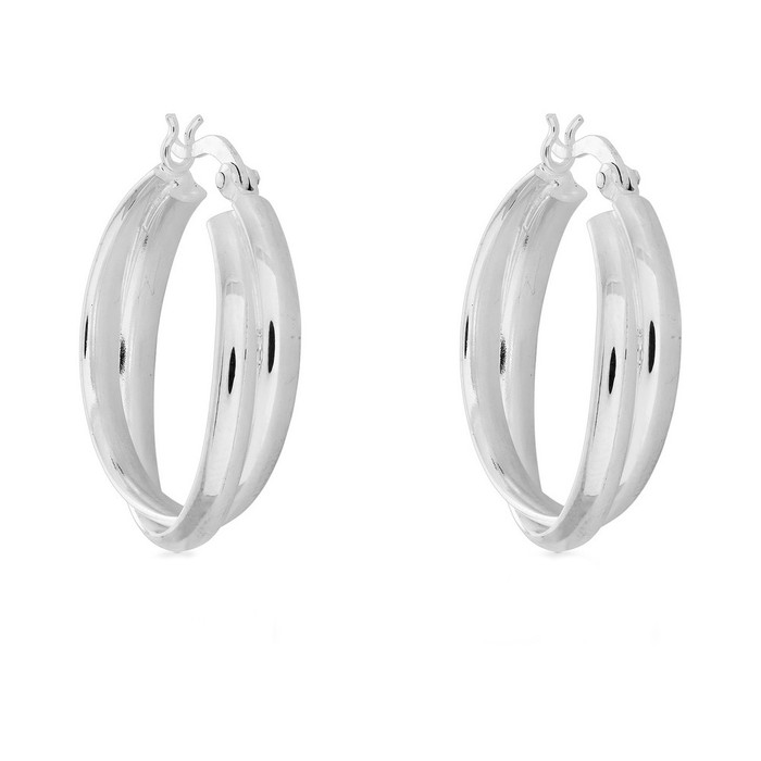 Sterling Silver Double Hoop Womens Earrings